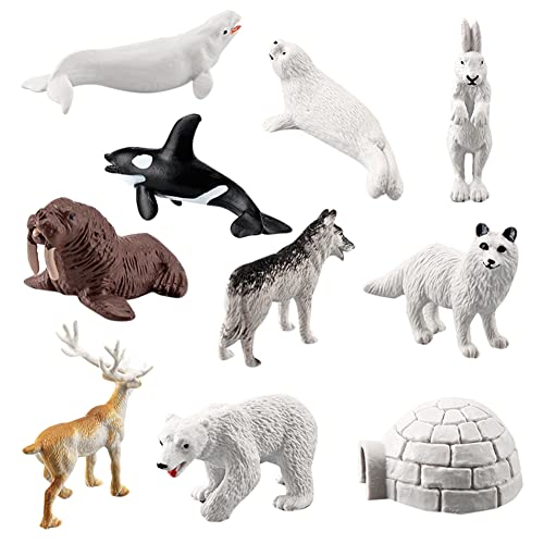 Rongchuang Juego de juguetes de modelos de animales polares, juguetes realistas, incluidos osos polares, focas, ballenas de conejos, pingüinos, delfines y otros juguetes de Navidad para niños y niñas