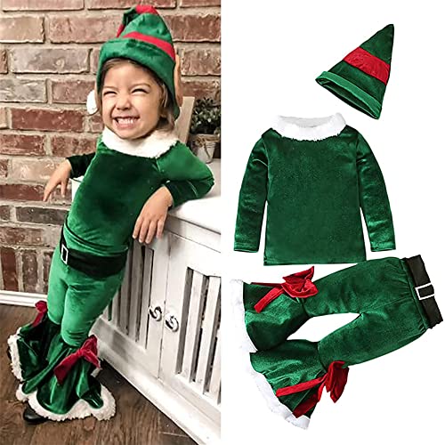 Ropa de Navidad para Bebé Niña Niño Terciopelo Manga Larga Campana Inferior Papá Noel Cosplay Conjunto de Ropa de Elfo de Navidad