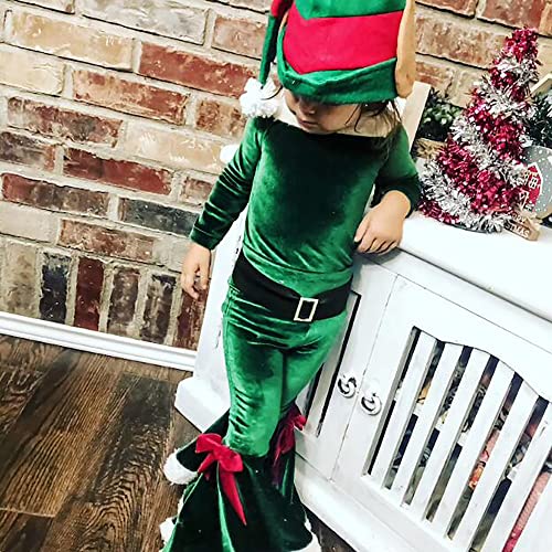 Ropa de Navidad para Bebé Niña Niño Terciopelo Manga Larga Campana Inferior Papá Noel Cosplay Conjunto de Ropa de Elfo de Navidad