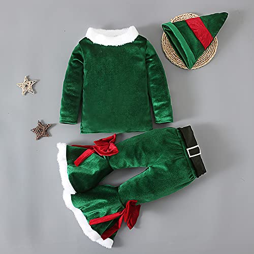 Ropa de Navidad para Bebé Niña Niño Terciopelo Manga Larga Campana Inferior Papá Noel Cosplay Conjunto de Ropa de Elfo de Navidad