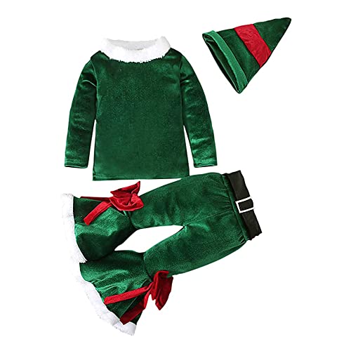 Ropa de Navidad para Bebé Niña Niño Terciopelo Manga Larga Campana Inferior Papá Noel Cosplay Conjunto de Ropa de Elfo de Navidad