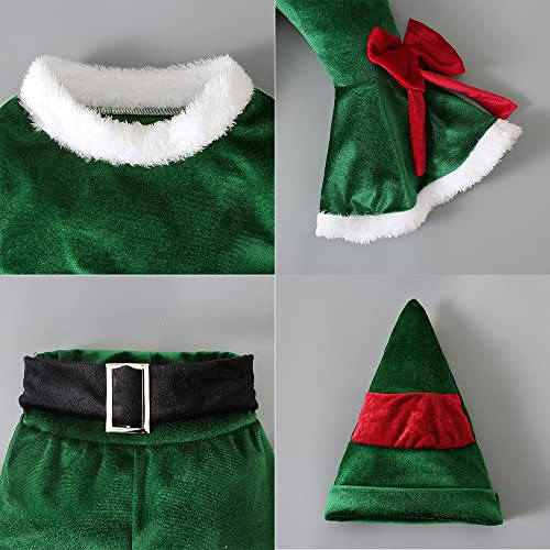 Ropa de Navidad para Bebé Niña Niño Terciopelo Manga Larga Campana Inferior Papá Noel Cosplay Conjunto de Ropa de Elfo de Navidad