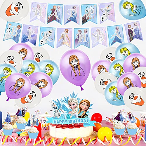 rosepartyh Decoraciones de Cumpleaños Congelatas Globos Adorno de Torta Pancarta de Feliz Cumpleaños Decoraciones para Cupcakes para Niños Frozen Decoraciones de Fiesta Temáticos