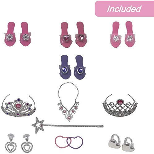 Royal Dreams Zapatos de princesa y juego de tiara. Incluye 4 zapatos de princesa para niñas, 2 tiaras, collar, pulseras y pendientes, juguetes perfectos para niñas pequeñas