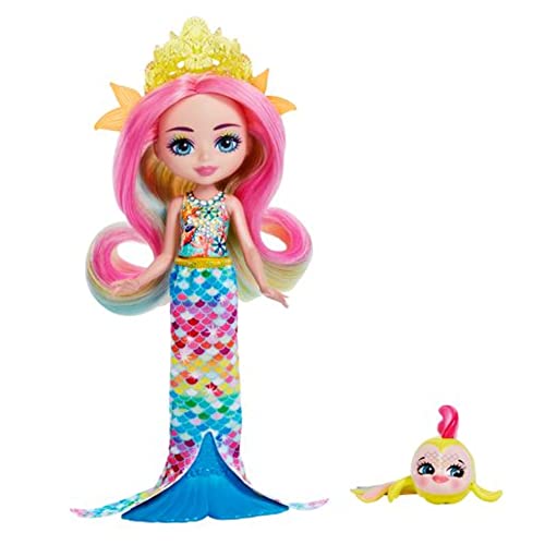 Royal Enchantimals Ocean Kingdom Muñeca Rainey Rainbow Fish con mascota pez arcoíris de juguete (Mattel HCF68)