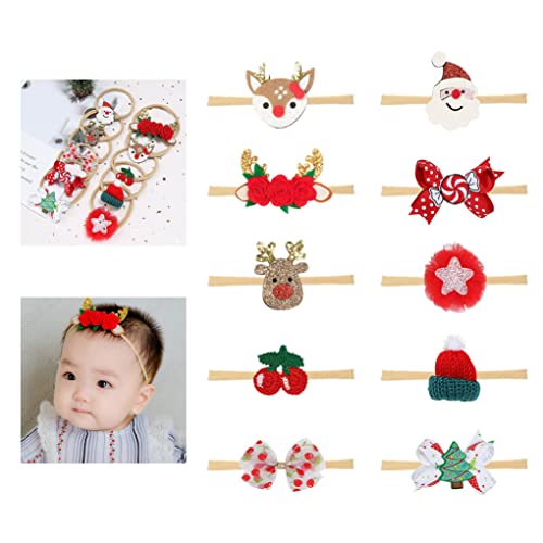 RRunzfon Navidad bebé Diadema Santa Claus alk Flor Bowknot Headwrap Accesorios 10 unids, artículos de Navidad Diadema de Arco