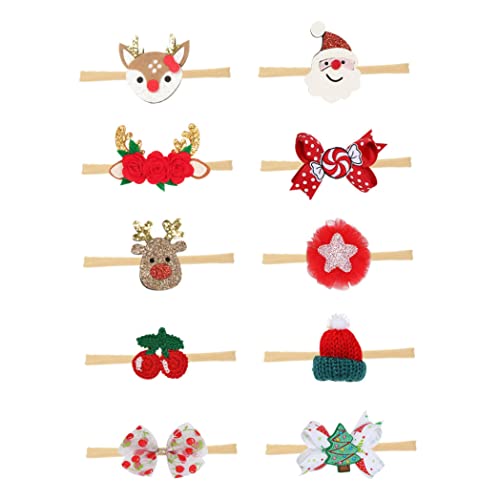 RRunzfon Navidad bebé Diadema Santa Claus alk Flor Bowknot Headwrap Accesorios 10 unids, artículos de Navidad Diadema de Arco