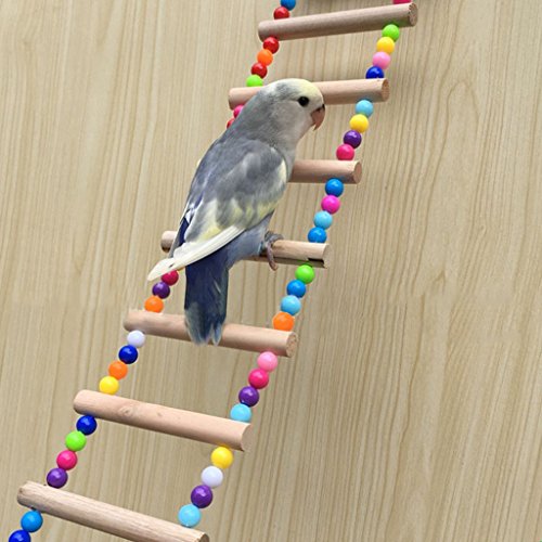 Rtengtunn Escaleras para pájaros, Aves Mascotas Loros Escaleras Juguete de Escalada Colgando Bolas de Colores con Madera Natural - 6