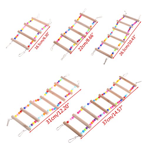 Rtengtunn Escaleras para pájaros, Aves Mascotas Loros Escaleras Juguete de Escalada Colgando Bolas de Colores con Madera Natural - 6