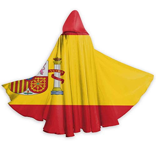 Rtosd Alta Detallada Bandera España Capa Capas Hombres Capa con Capucha 59 Pulgadas para Navidad Disfraces de Halloween Cosplay