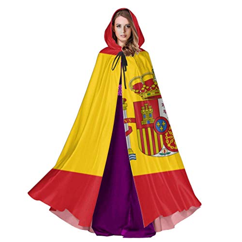 Rtosd Alta Detallada Bandera España Capa Capas Hombres Capa con Capucha 59 Pulgadas para Navidad Disfraces de Halloween Cosplay