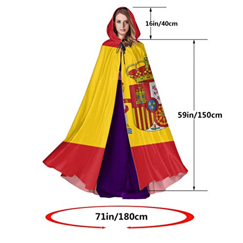 Rtosd Alta Detallada Bandera España Capa Capas Hombres Capa con Capucha 59 Pulgadas para Navidad Disfraces de Halloween Cosplay