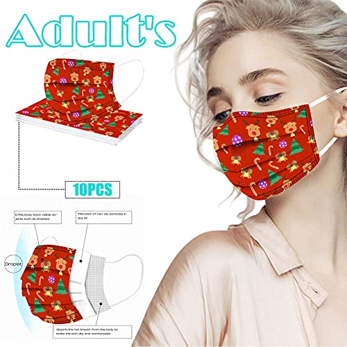 RUITOTP 10PC Adulto Desechables Navidad 3 Capas Tela no tejida Surtidos Moda Colores, agradable a la piel y cómodo Adecuado para Trabajo, Actividades al Aire Libre, Fiesta (01#S, 10PC)