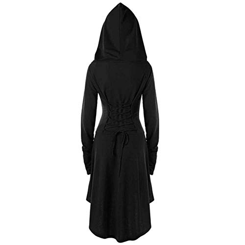 S-5XL Señora Vestido con capucha Edad Media Renacimiento Halloween Hunter Archer Cosplay Disfraces Vendaje Medieval Vendaje Fiesta Vestido, Negro, M