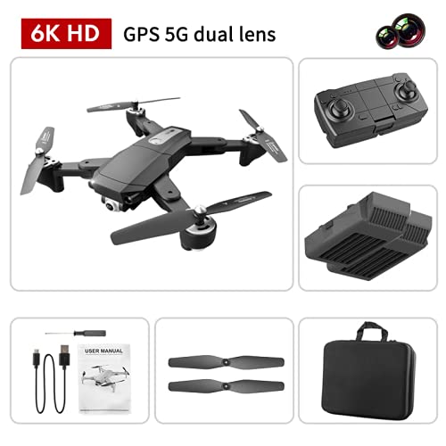 S604 Pro GPS Drone con Cámara Dual para Adultos 6K Ultra HD 5Ghz FPV Quadcopter con Vídeo en Vivo Retención de Altitud Funciones de Waypoints Sígueme VR Pantalla Dividida 46-70