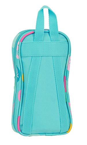 Safta 412051747 Plumier mochila 4 estuches llenos, 33 piezas, escolar Benetton, Azul (Topos Turquesa)