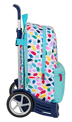 Safta Mochila 758 Espalda Ergonómica con Carro Evolution de Benetton Brochitas, 300x140x460 mm, Multicolor