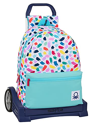 Safta Mochila 758 Espalda Ergonómica con Carro Evolution de Benetton Brochitas, 300x140x460 mm, Multicolor