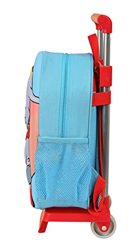 Safta Mochila con Diseño 3D y Carro 705 de Dumbo, 270x100x320 mm, Azul Claro/Rojo