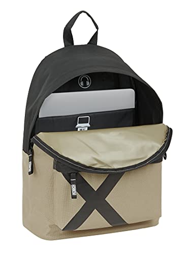 Safta Mochila Juvenil para Portátil 14.1" de Munich Sapporo, 310x160x410 mm, Beige/Negro