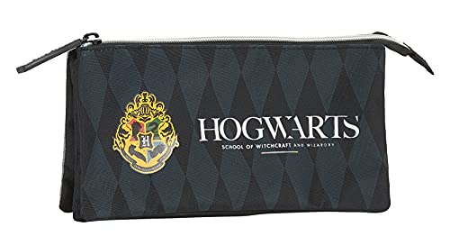 Safta Portatodo Triple de Harry Potter Hogwarts, 220x30x120 mm, Negro/Gris