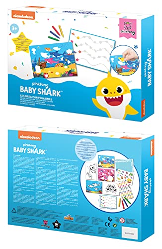 Saica- Pinta con Pegatinas Baby Shark, Multicolor (0731)