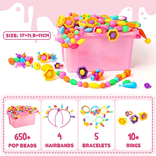 Sanlebi Pop Beads - Manualidades Pulseras para Niñas 3 4 5 años, 650+ Piezas Hacer Pulseras Niñas Juguetes Regalo para 3-8 Años Niños