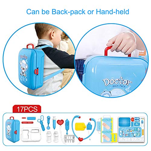 Sanlebi Pretender Maletín de Médico, Mochila Enfermera para Juego de rol para Niños 3 Años, Azul