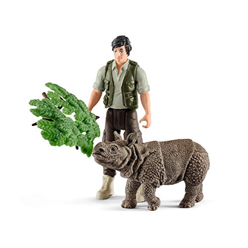 Schleich- Colección Wild Life Set de Figuras de Iniciación con Ranger y Rinoceronte (42428)