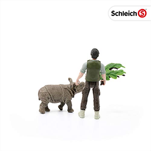 Schleich- Colección Wild Life Set de Figuras de Iniciación con Ranger y Rinoceronte (42428)