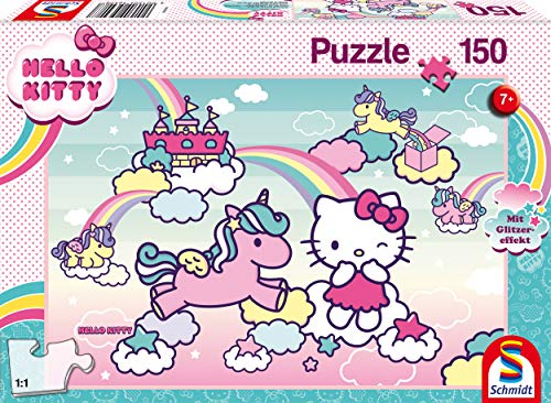 Schmidt Spiele- Puzzle Infantil de Hello Purpurina, diseño de Unicornio de Kitty, 150 Piezas, Color carbón (56408)