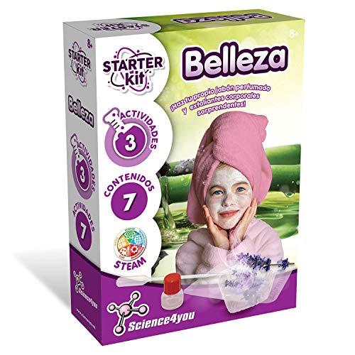 Science4you-Starter Kit Beauty Studio – Laboratorio de Belleza, Juguete Científicos y Educativo, 3 Experimentos Sencillos para Hacer Jabon y Exfoliantes, para Niños +8 Años, Multicolor (80002589)