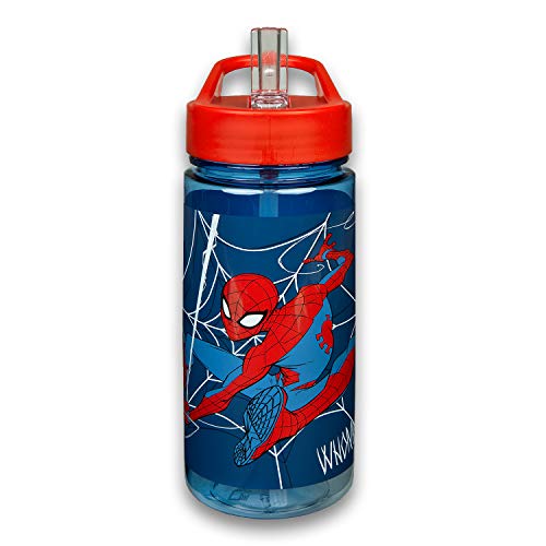 Scooli SPMA9913 – Botella Aero de Marvel Spider-Man, con pajita integrada y boquilla para beber sin BPA ni ftalatos, aprox. 500 ml de capacidad