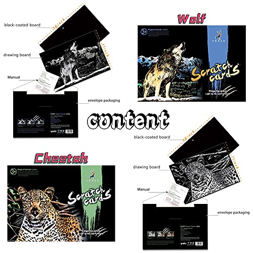 Scratch Painting Art Paper, Animal Series Scratchboard para niños y adultos, regalos & Arts Craft Kits con 4 herramientas, tamaño: 30,5 x 30,5 cm (Wolf & Cheetah)