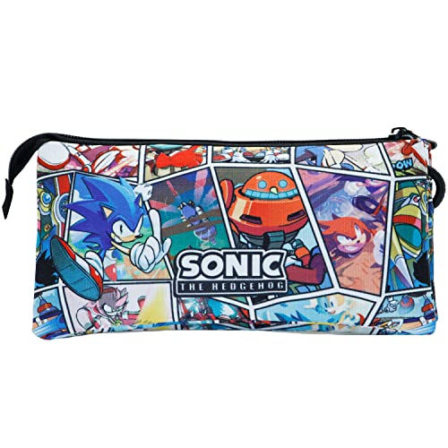 Sega-Sonic Comic-Estuche Portatodo Triple HS, Multicolor