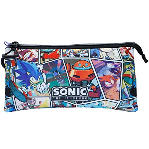 Sega-Sonic Comic-Estuche Portatodo Triple HS, Multicolor