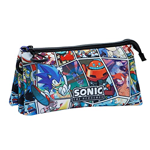 Sega-Sonic Comic-Estuche Portatodo Triple HS, Multicolor