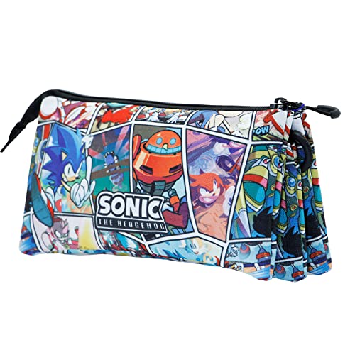 Sega-Sonic Comic-Estuche Portatodo Triple HS, Multicolor