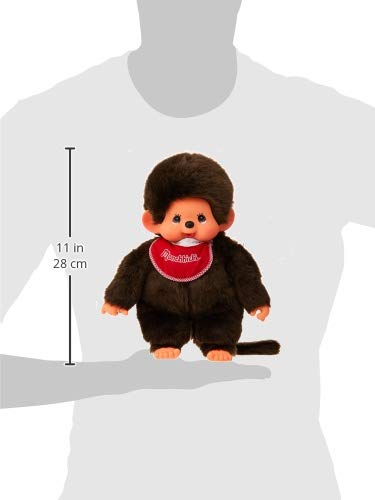 Sekiguchi 255410-Original niño Monchhichi, de Felpa, Babero Rojo, Aprox. 45 cm, Color marrón (4905610255412)