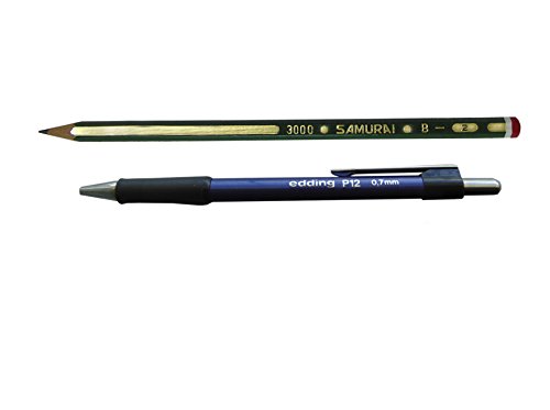 Serivan Juego Estuche Compás adaptador universal 10 Piezas Acero inoxidable + 1 Bolígrafo BIC Cristal UP + 1 Portaminas Edding P12 0.7mm + 1 Lapicero SAMURAI + 1 Sacapuntas