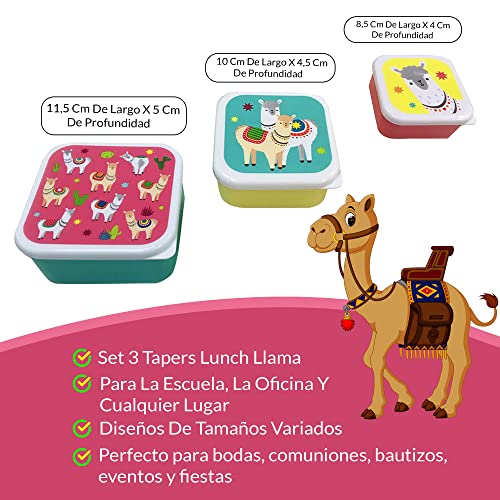 Set 3 Tapers Lunch Llama - Taper Niños Infantiles, colegios. Regalos y Detalles para Niños, Cumpleaños y Comuniones