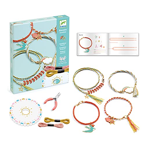 Set creativo Djeco Celeste de pulseras trenzadas, con hilos y accesorios