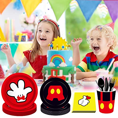 Set de Fiesta de Cumpleaños de Mouse Simmpu 93 Piezas de Vajilla Desechable para Mouse Platos Tazas Servilleta de Papel Paja Cuchillo Tenedor y Cuchara para Niños Cumpleaños para 8 Invitados