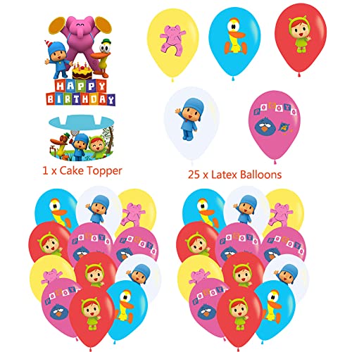 Set de Fiesta de Cumpleaños de Niños, 51 Piezas Decoración de Fiesta de Pocoyo Globos de Latex Pocoyo Pancartas Cumpleaños Adornos de Pastel para Niños Decoraciones de Cumpleaños