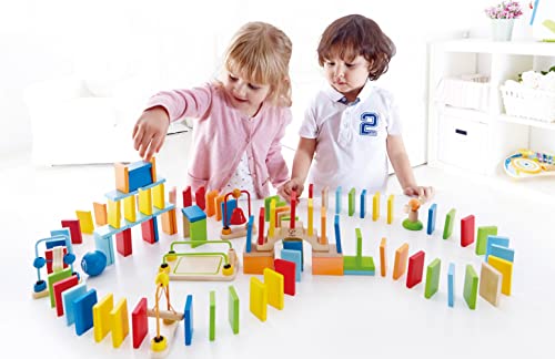 Set Dominós Dinámicos de Hape, Set de Bloques de Construcción de Carreras de Dominó Infantil Galardonado, 107 Piezas sólidas para Hacer Divertidas Carreras, Construir y Apilar