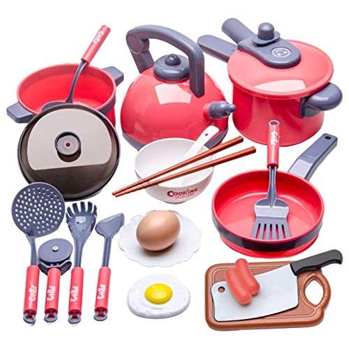 Sharplace 20 Piezas de Cocina para Niños, Juegos de Ollas y Sartenes, Juguetes para Jugar Cocinar, Utensilios de Cocina Accesorios, Regalo para Niños - Rojo