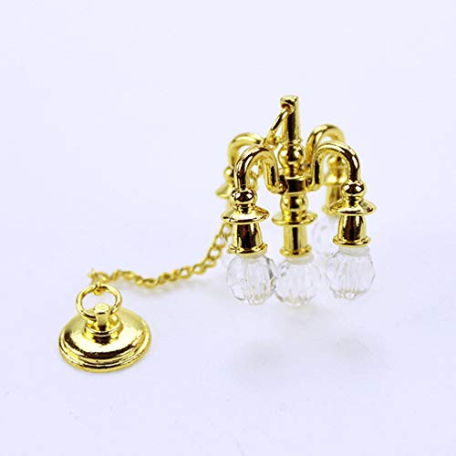 Sharplace Casa de muñecas luz de Techo Mini candelabro Juguete casa de muñecas lámpara Miniatura para DIY Escena muñeca Muebles para el hogar Manualidades, Oro