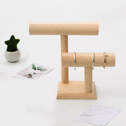 sharprepublic Soportes de Exhibición de Joyería de Madera Natural de 2 Niveles para El Organizador del Soporte del Reloj de La Pulsera del Collar - Estante del Broc