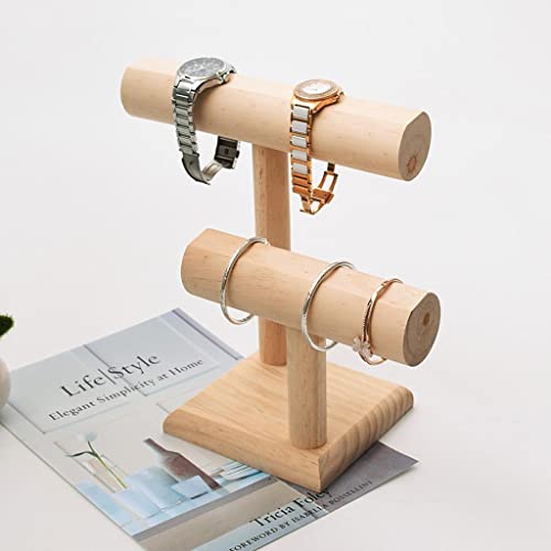 sharprepublic Soportes de Exhibición de Joyería de Madera Natural de 2 Niveles para El Organizador del Soporte del Reloj de La Pulsera del Collar - Estante del Broc