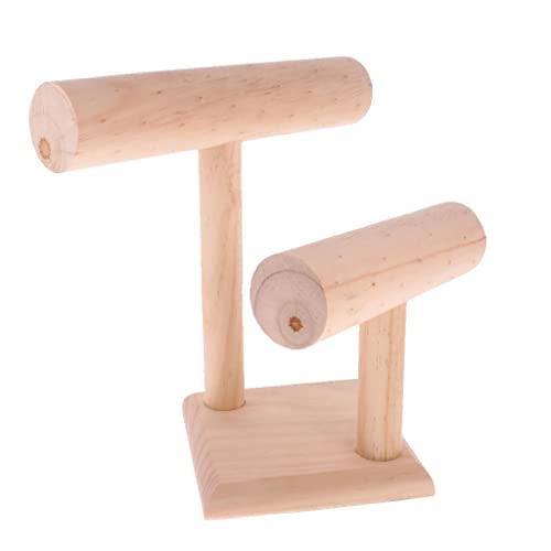 sharprepublic Soportes de Exhibición de Joyería de Madera Natural de 2 Niveles para El Organizador del Soporte del Reloj de La Pulsera del Collar - Estante del Broc